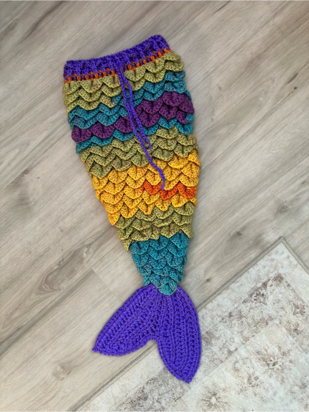 Handmade Crochet Mermaid Tail Multicolor Scale Stitch Costume 3-6 months